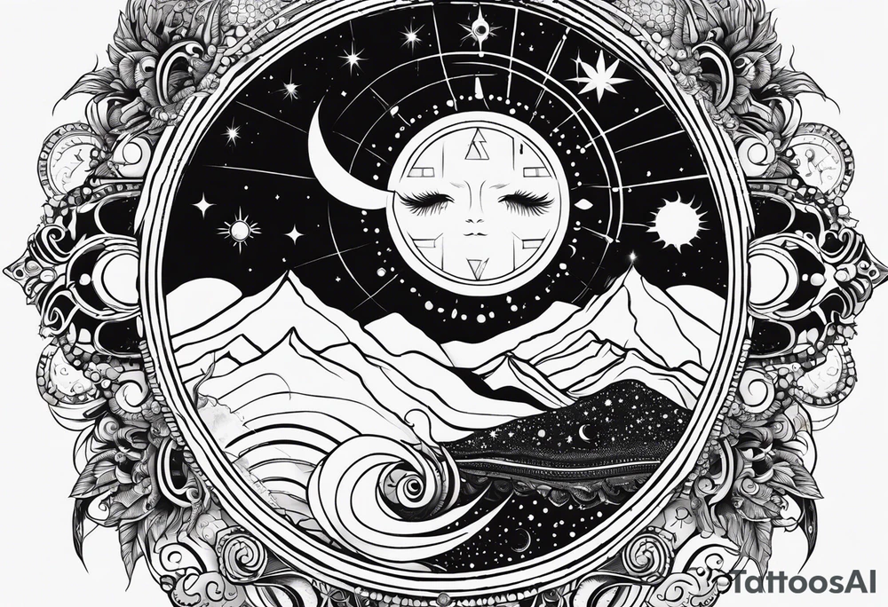 Astrology, Cancer, Natal Chart, symbolic, vision, yin yang, the moon, the sun, Uranus, Pluto, spiritual, third eye, mystical armband tattoo idea