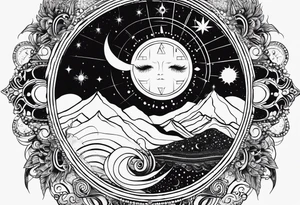 Astrology, Cancer, Natal Chart, symbolic, vision, yin yang, the moon, the sun, Uranus, Pluto, spiritual, third eye, mystical armband tattoo idea