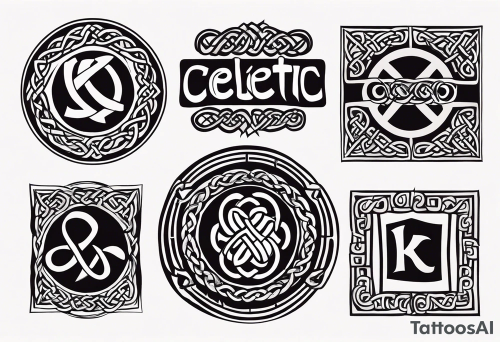 Celtic bands, a black power fist, and the names Kaela and Janice tattoo idea
