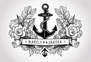 Anchor with ribbon around it with the names Blakely and Jaxton tattoo idea
