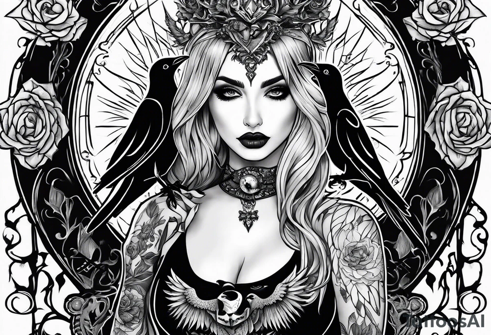 Goth girl raven tattoo idea