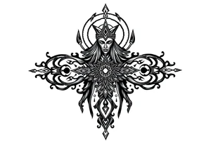 mystical dark and long ornament with shaman and witch mytolog and ancient rhyme tattoo idea