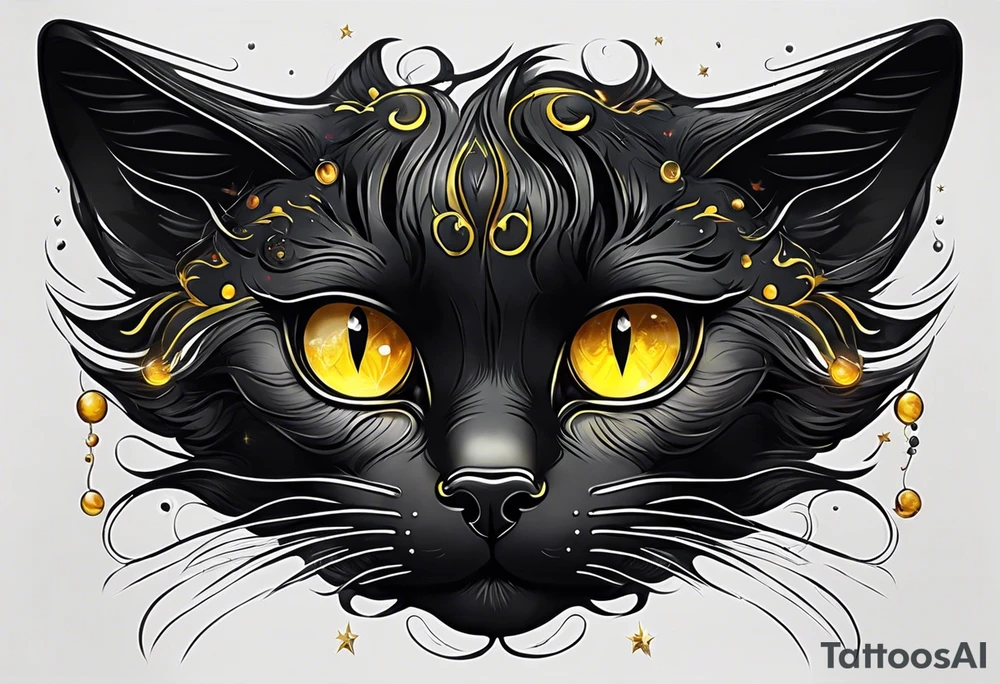 Black Cat with yellow eyes, floating in space tattoo idea
