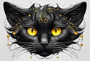Black Cat with yellow eyes, floating in space tattoo idea