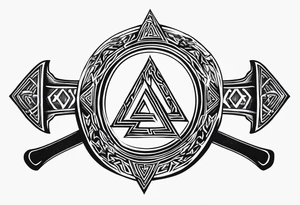 Valhalla sword shield axe Valknut fog tattoo idea