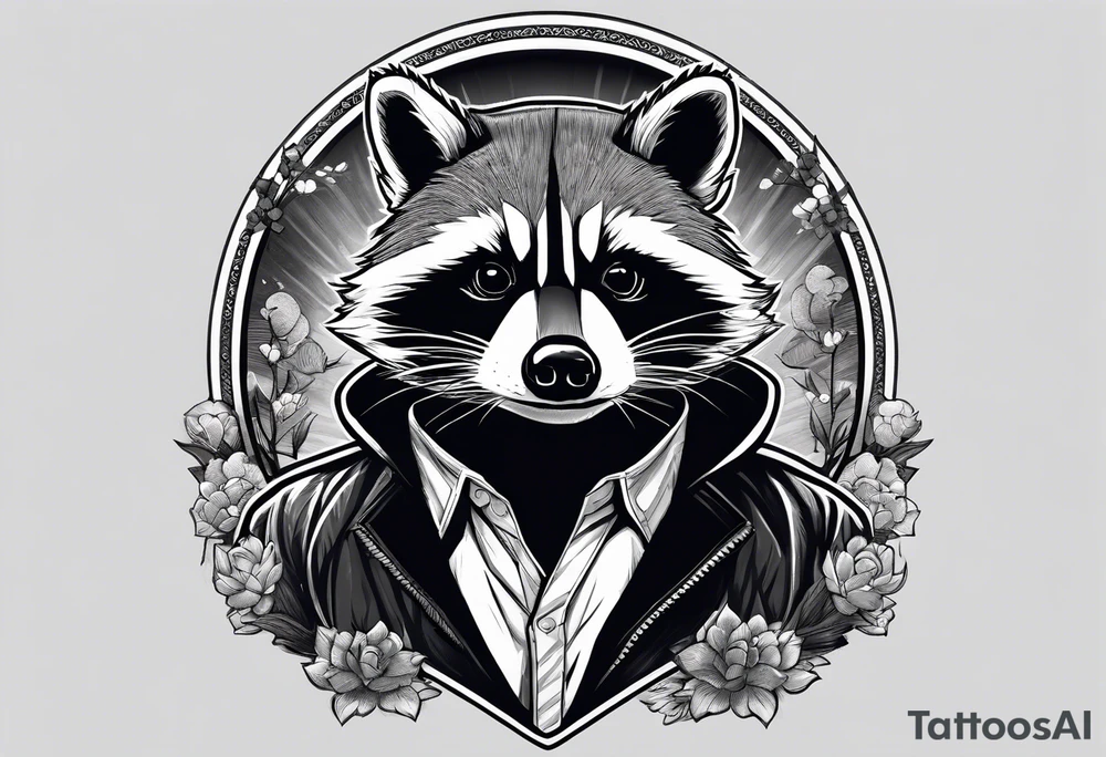 Raccoon wearing a white Superman logo on a black hoodie tattoo idea