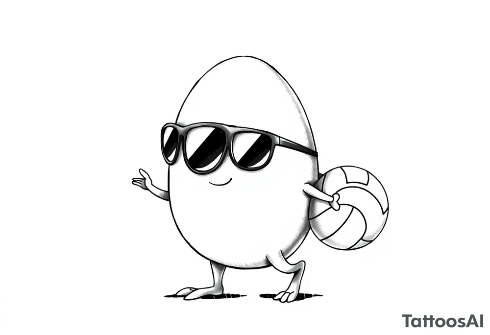 walking egg in sunglasses , holding a volleyball tattoo idea
