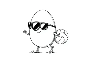 walking egg in sunglasses , holding a volleyball tattoo idea