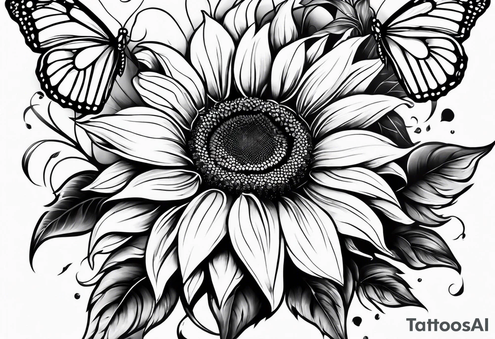 Arm sleeve with sunflowers and butterflies tattoo idea