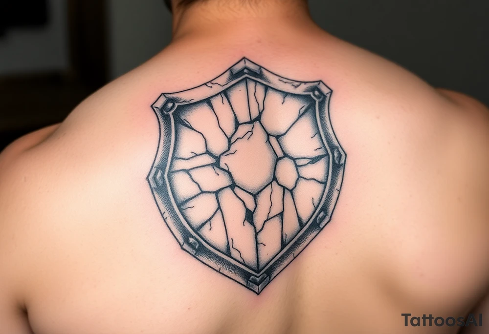 3d stone shield during skin tattoo idea
