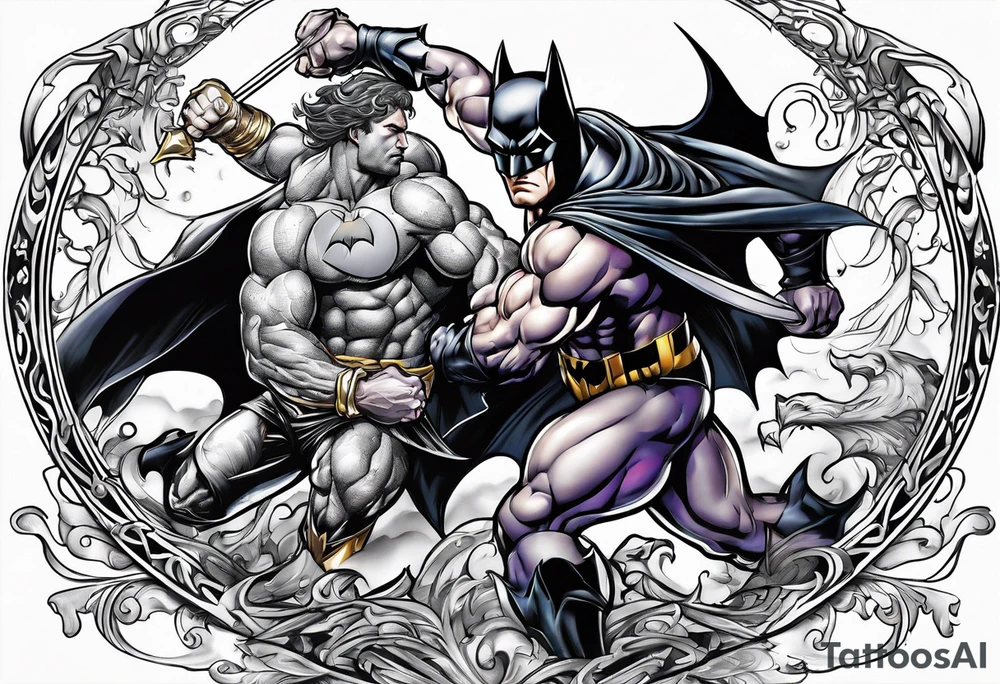 hercules fighting with batman tattoo idea