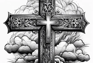 cross with smoke behind it in a storm tattoo idea