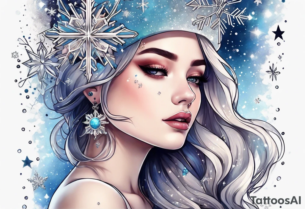 Constellation, girl, snowflake tattoo idea