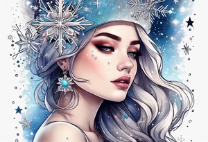 Constellation, girl, snowflake tattoo idea