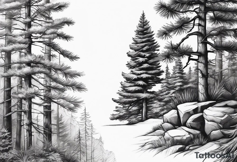 Small dainty detailed pine tree tattoo idea