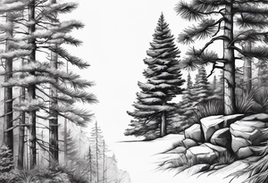 Small dainty detailed pine tree tattoo idea