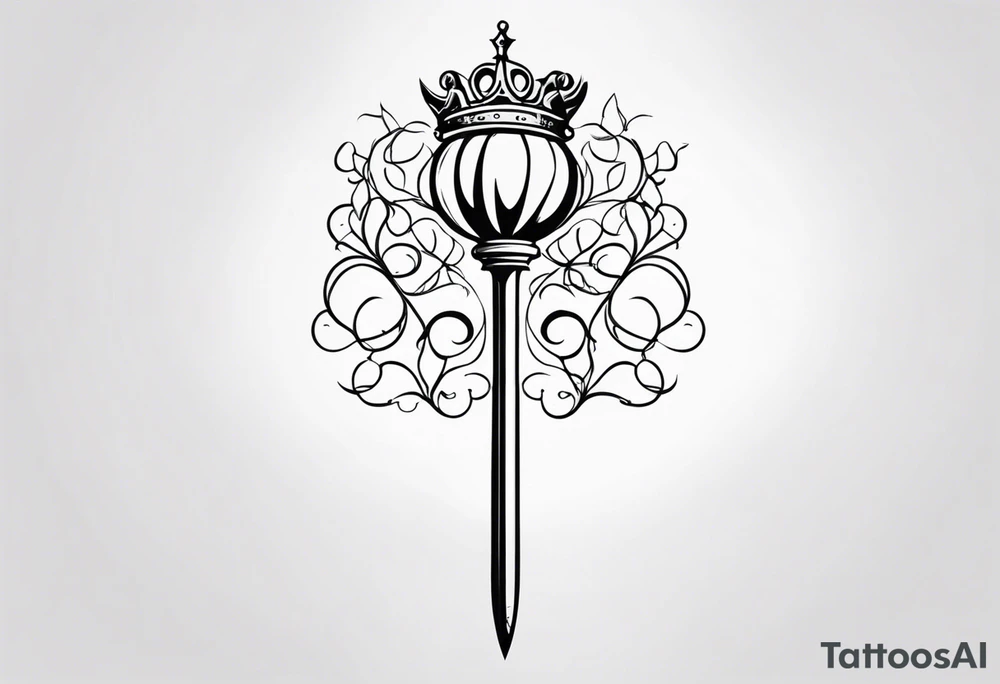 feminine scepter with vines and a crown tattoo idea