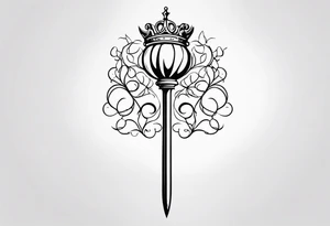 feminine scepter with vines and a crown tattoo idea