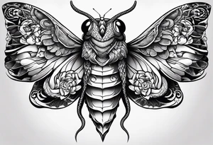 snake head wings on moth tattoo idea