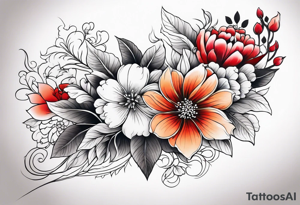 Flower bouquet side view tattoo idea