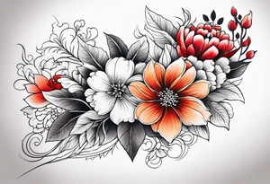 Flower bouquet side view tattoo idea