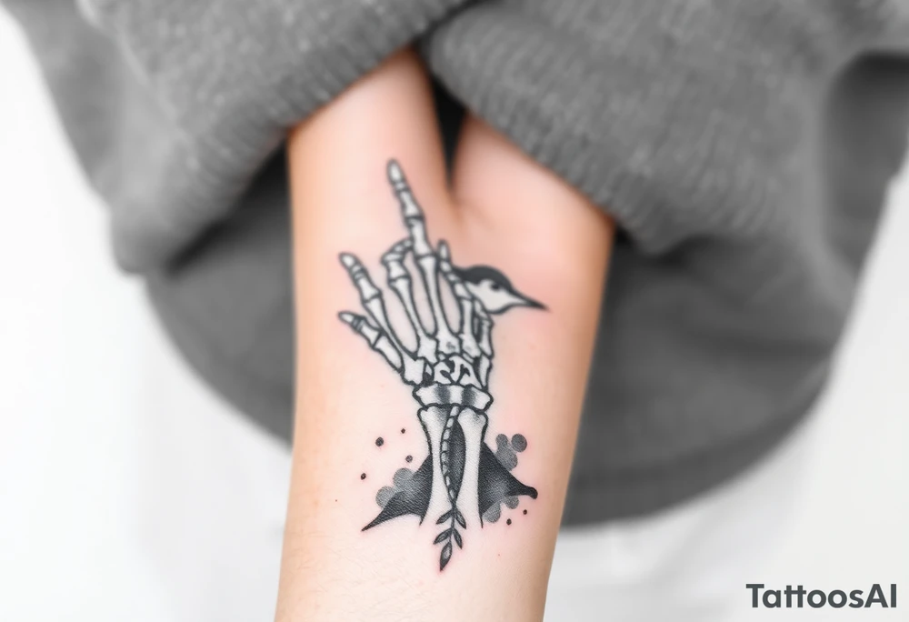 Skeleton hand reaching out of the ocean for a swallow tattoo idea