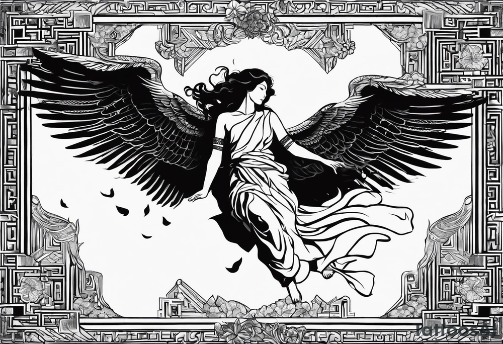 I like tattoos of the falling angel, moreover tattoos related to asiatic culture and Greek mixology.  The tattoo is for a men and will be place it in the chest tattoo idea