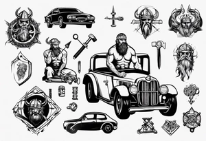 Viking mechanic fixing a car tattoo idea