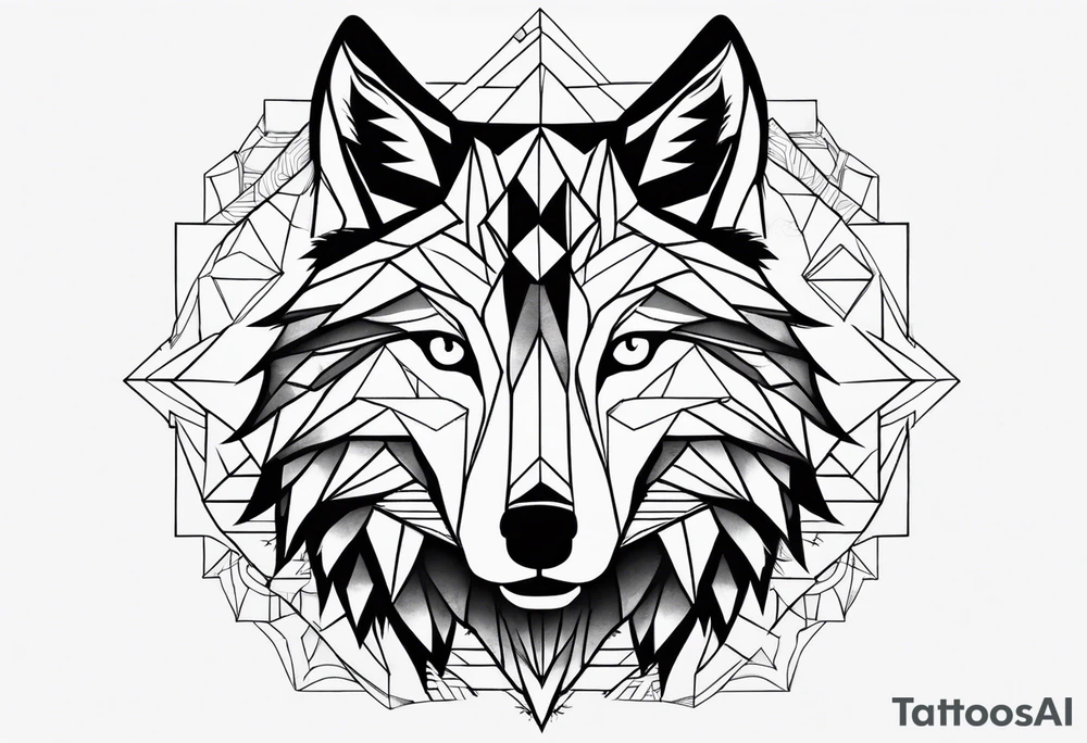 with a geometric wolf and a pattern around it tattoo idea with a geometric wolf and a pattern around it tattoo idea