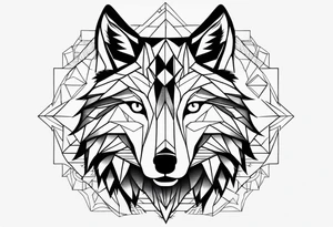 with a geometric wolf and a pattern around it tattoo idea