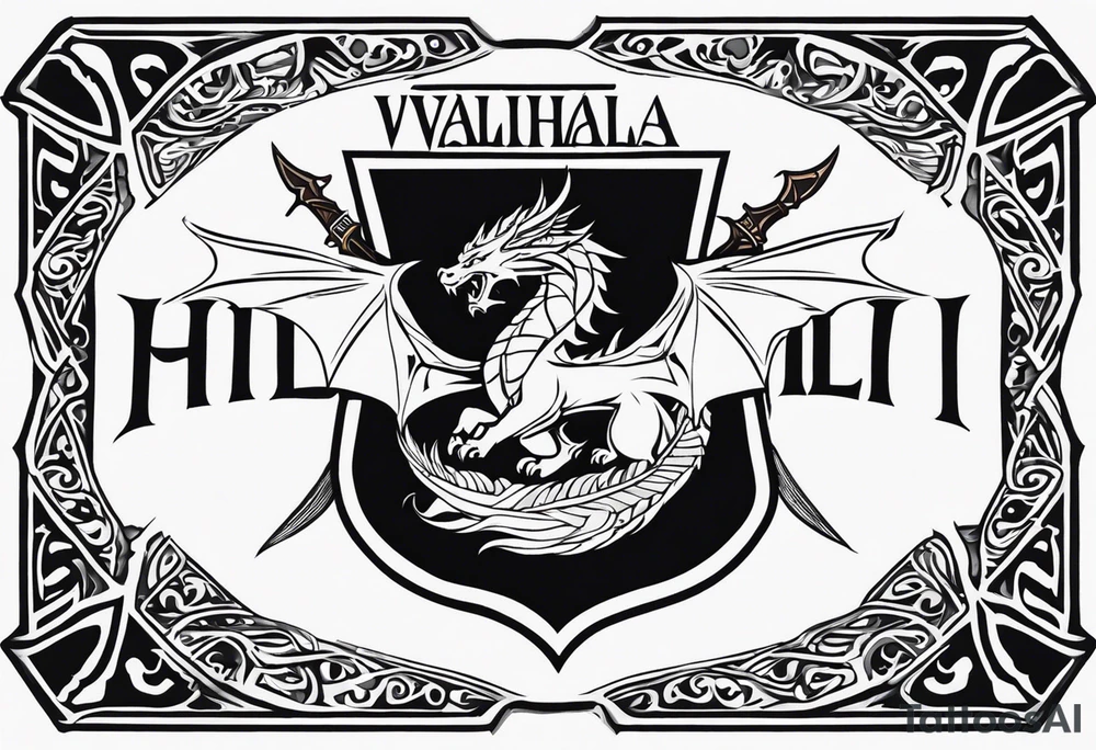 Valhalla sword shield dragon axe valkyrie tattoo idea