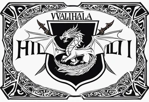Valhalla sword shield dragon axe valkyrie tattoo idea