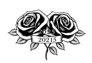 two beautiful roses intertwined, with "2025" written between them tattoo idea