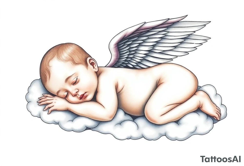 Sleeping Winged baby, laying on the clouds tattoo idea