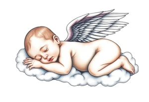 Sleeping Winged baby, laying on the clouds tattoo idea