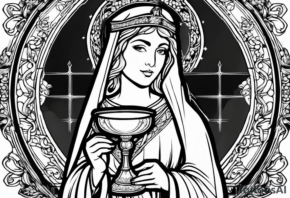 Female saint holding a chalice tattoo idea