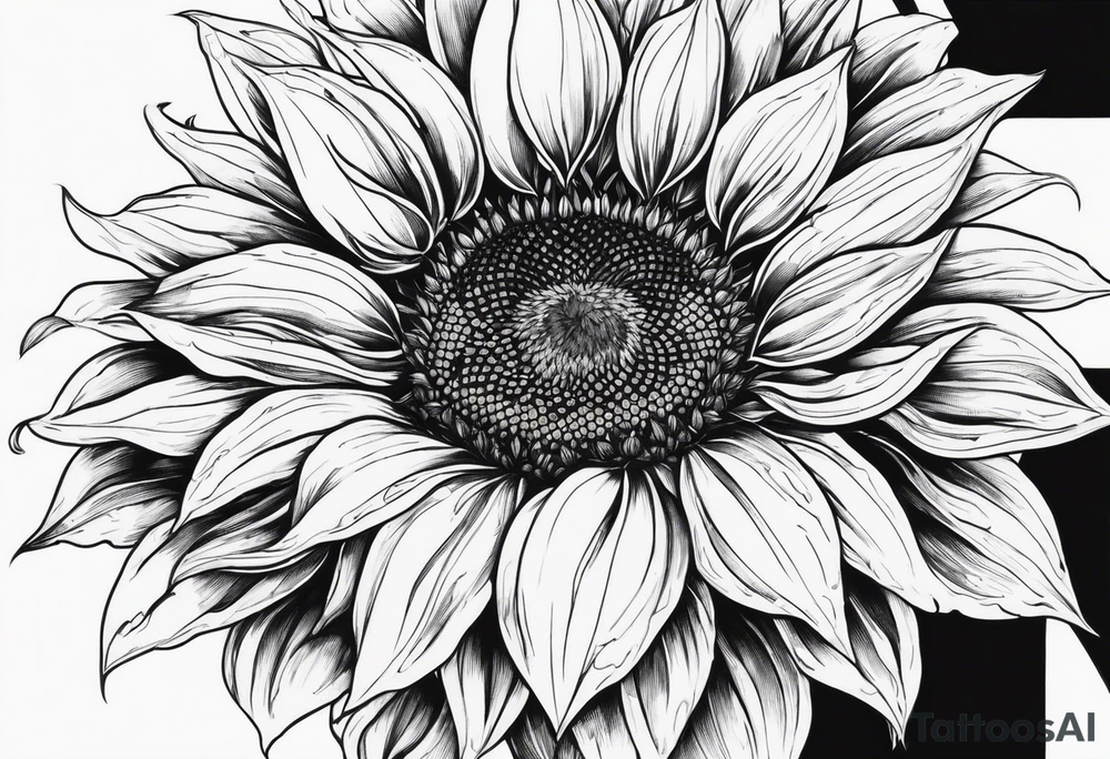 Sunflower realistic black and white fine line detailed tattoo idea