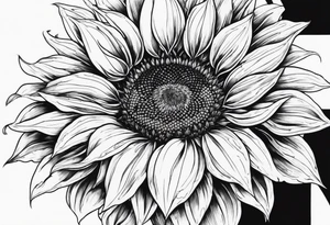 Sunflower realistic black and white fine line detailed tattoo idea