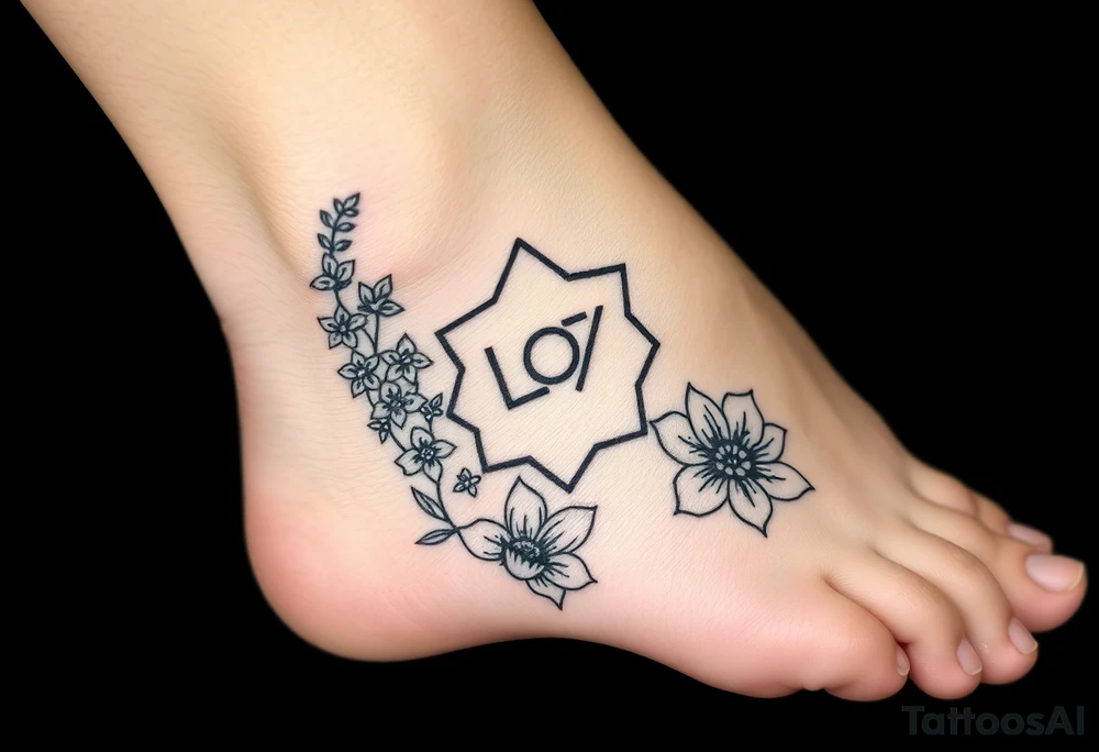 Hexagon Leo symbol larkspurs and water lilies tattoo idea