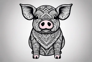 cute pig or piglet that contains text: "friends. not food" 

only very thin lines. no shading. black and white only tattoo idea