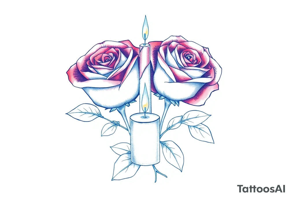 Passed love one, two roses, two candles, blue tattoo idea