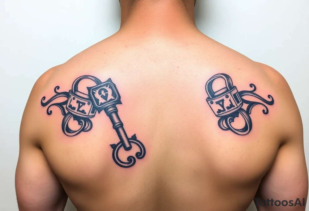 combination of key and lock as two wedding rings as symbol of infinity tattoo idea
