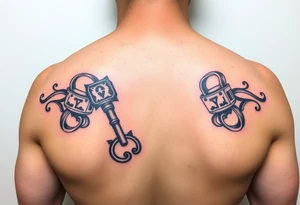 combination of key and lock as two wedding rings as symbol of infinity tattoo idea