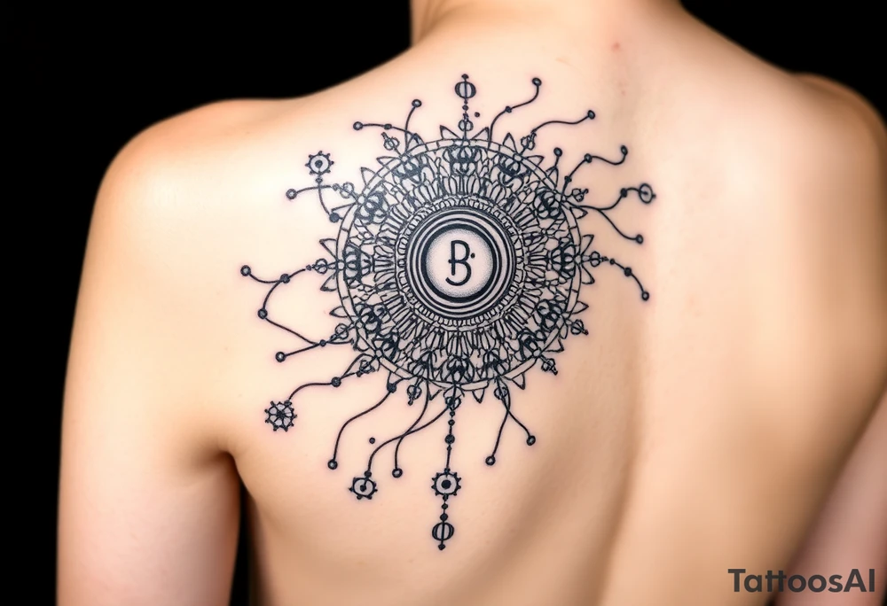 Bio-Mechanical internal computer, binary code, symbolism for 6 kids, 5 boys and youngest is a girl tattoo idea