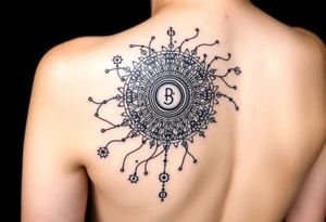 Bio-Mechanical internal computer, binary code, symbolism for 6 kids, 5 boys and youngest is a girl tattoo idea