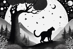 panther and a tree landscape moon tattoo idea