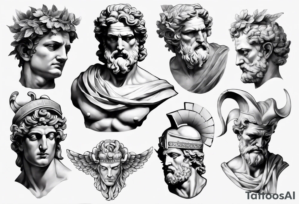 greek god statue realistic tattoo idea