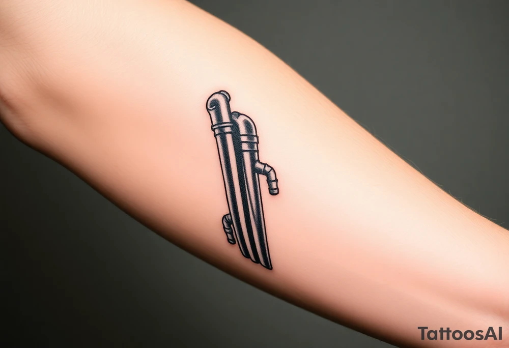 vertical column made of 
system of 100 thin curved plumbing pipes tattoo idea