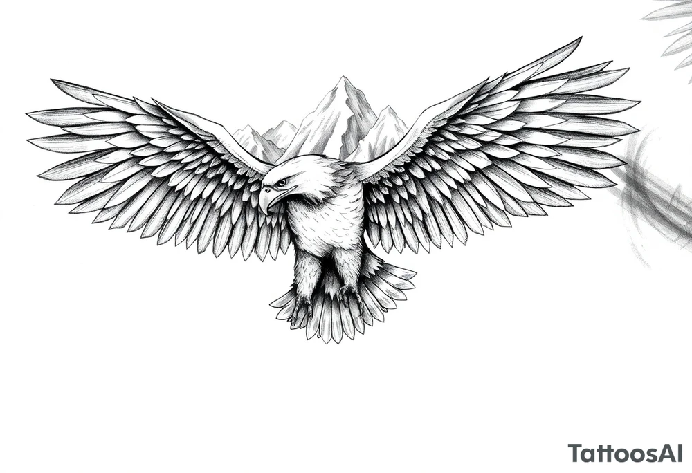 majestic eagle spreading wings against mountain peaks tattoo idea