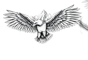 majestic eagle spreading wings against mountain peaks tattoo idea